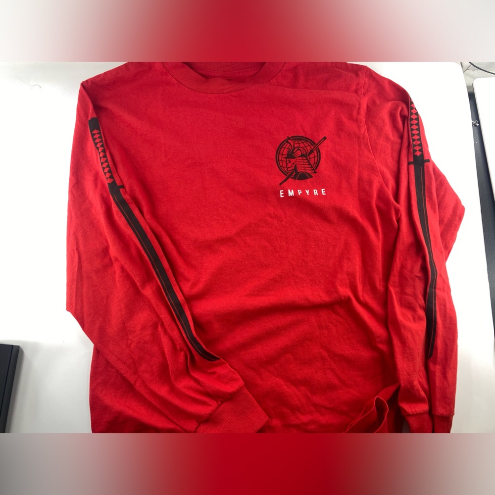 Red long sleeve empyre print shirt
